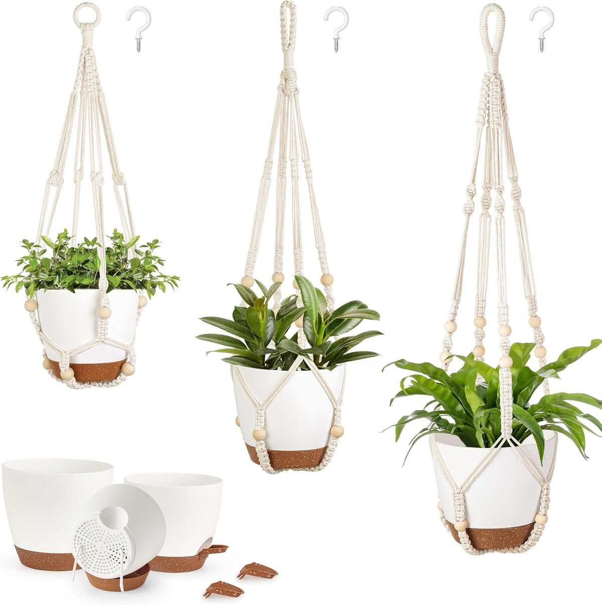 Mkono 3 Pack Hanging Planters for Indoor Plants, Macrame Hangers, 3 Sizes
