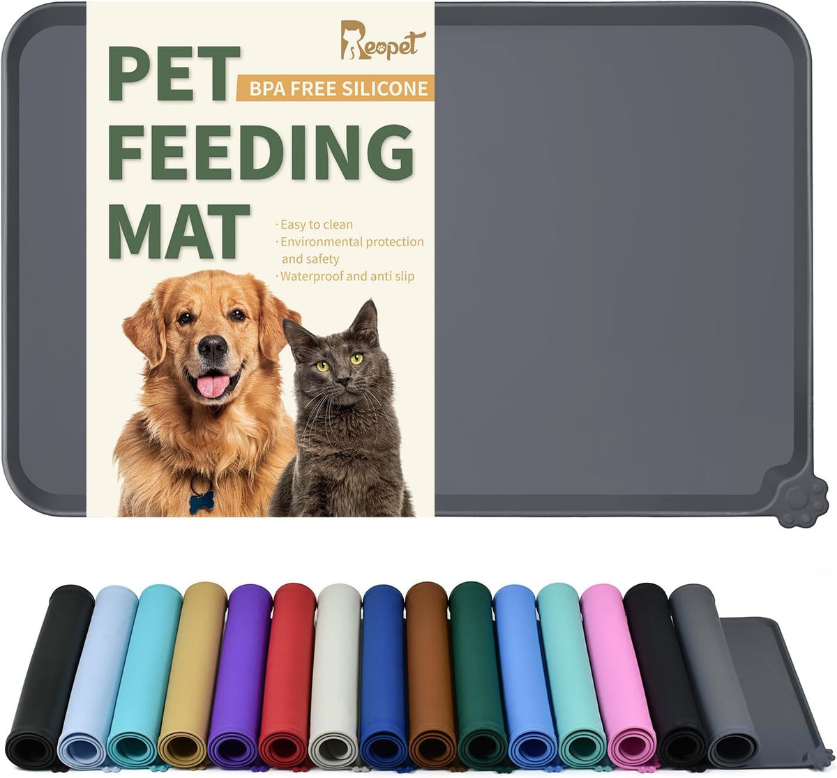 Reopet Silicone Pet Feeding Mat - Waterproof & Non-Slip Dog Cat Placemat