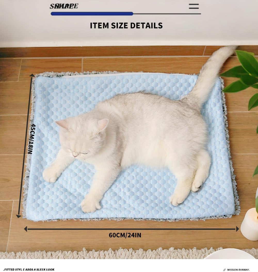 Two Uses'Cat Mat,Cooling&Self Warming Cat Mat.18 * 24In-Cooling Cat Pad.Hot/Cold Mat for Pets.Cats Self Heating Pad.Dogs and Cats with Ice Gel Bag,Temperature Lock Design,Machine Washable