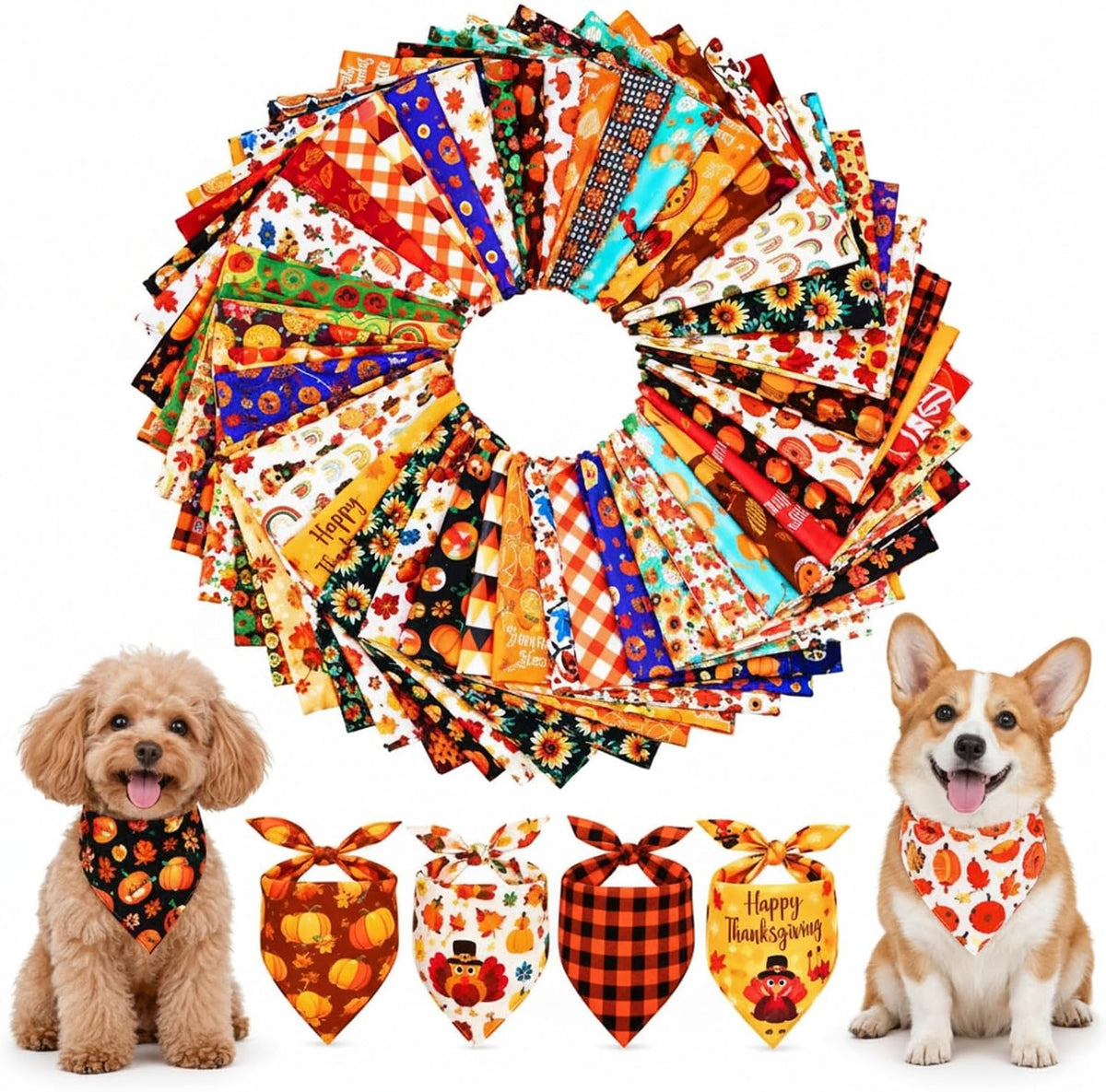 Newwiee 200 Pcs Fall Dogs Bandanas Bulk for Dogs, L, 25 X 17 Inch