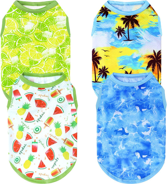 4 Pack Dog Shirts Cooling Quick Dry Summer Dog Clothes for Small Dogs Boy Girl Lightweight Breathable Pet Cooling Vest -Large
