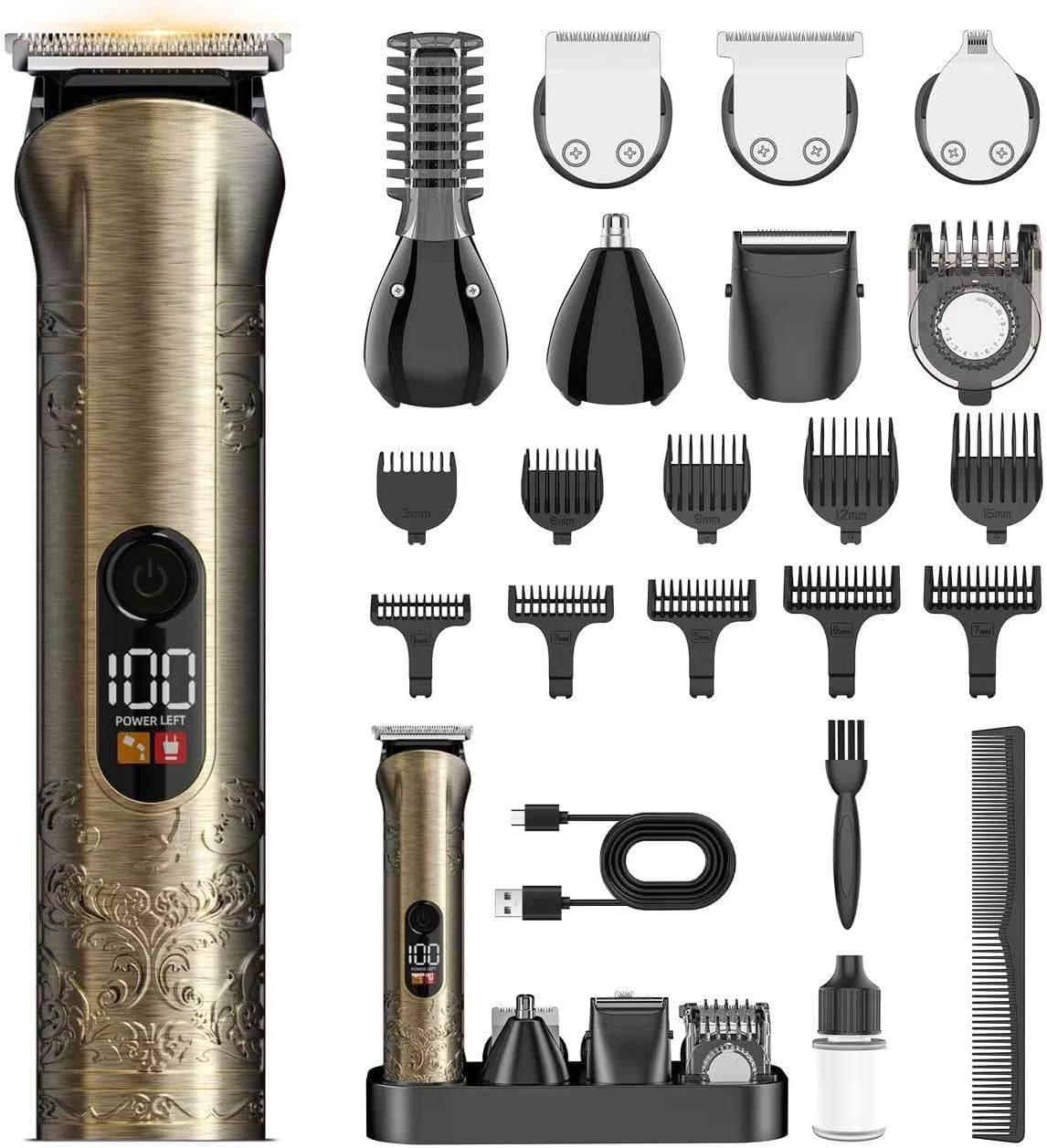 Solati Beard Trimmer for Men Professional Hair Clippers Kit with Zero Gapped Electric Waterproof Razor Shaver Set for Mustache Body Nose Ear Hair Facial Back Adjustable Precision Grooming Kit (Gold)