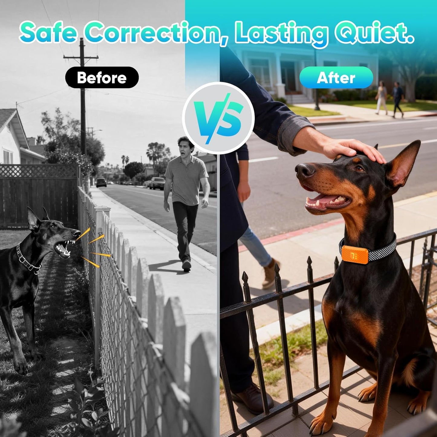Dog Bark Collar for Large Medium Small Dogs, Effective No-Bark Collar, Smart Barking Collar, Rechargeable Bark Collar with 7 Sensitivity, 3 Modes, Waterproof,Neon Orange