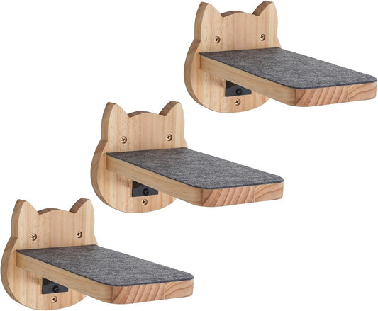 ESPETS Natural Solid Wood Cat Wall Floating Steps, Set of 3