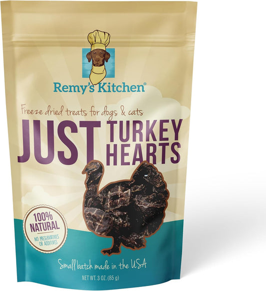 Freeze Dried Dog Treats – Turkey Hearts, Single Ingredient, All-Natural, USA Sourced, Human-Grade, Grain-Free High-Protein Training Treats, 3 Oz