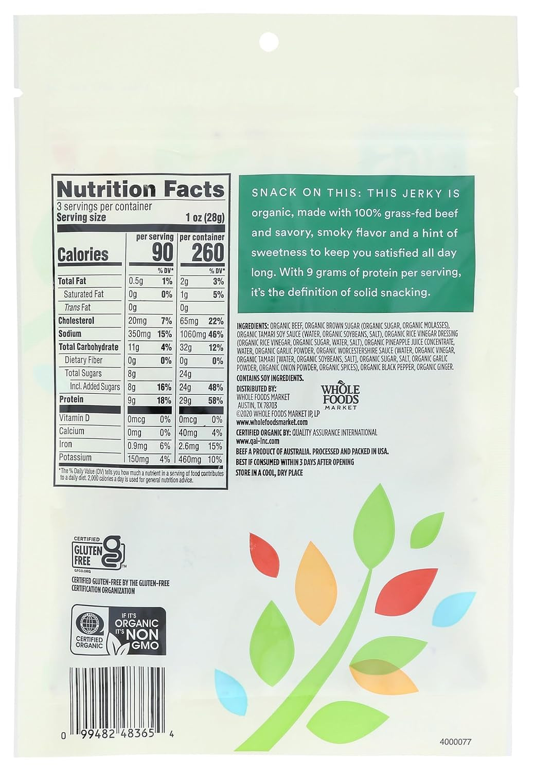 365 by Whole Foods Market, Organic Teriyaki Beef Jerky, 3 Ounce