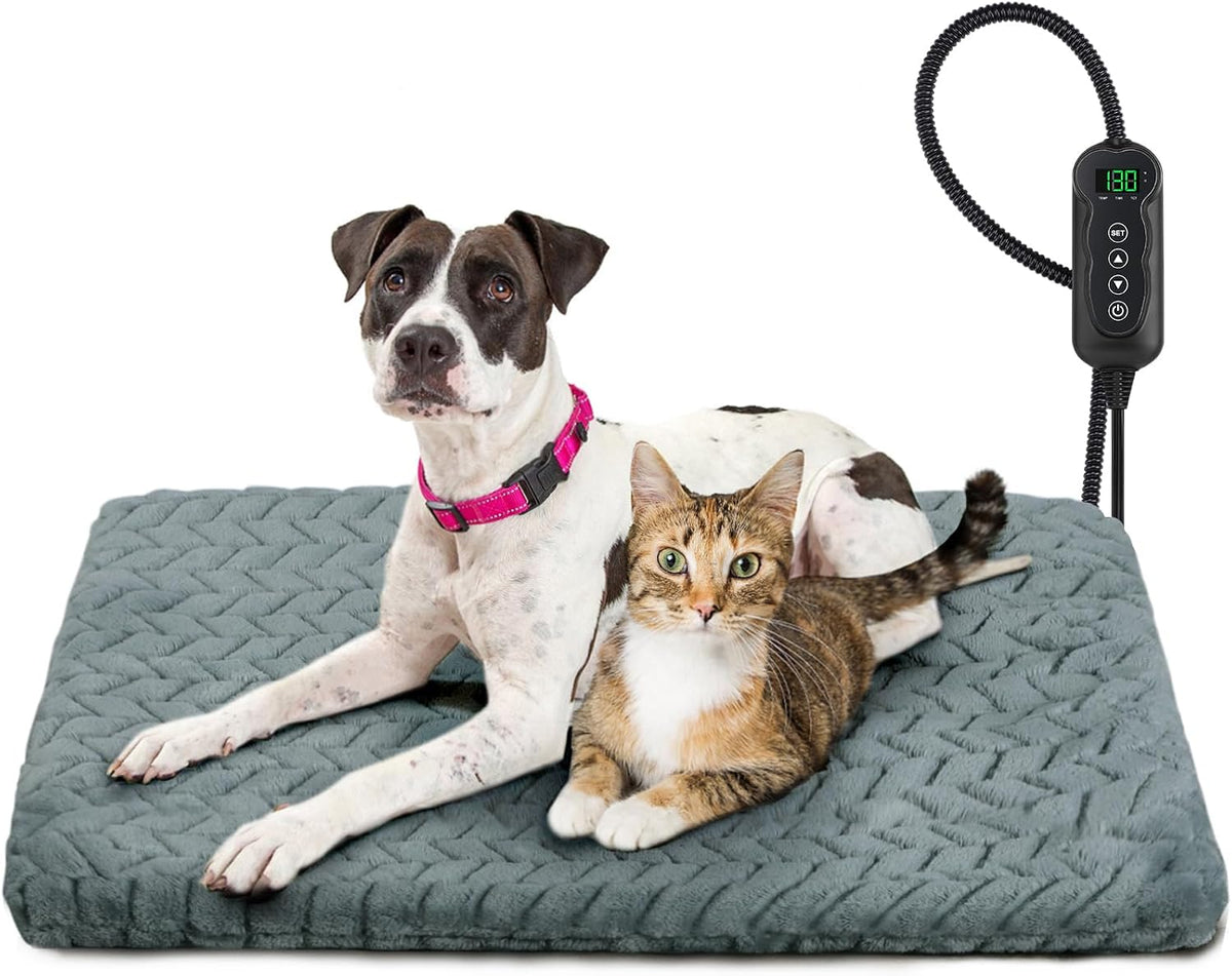GASUR Heated Dog Bed, 28''X20'' Waterproof Cat Heating Pad with Timer Temperature Adjustable, Indoor Heated Electric Pet Bed for Cats Dogs, Auto Power-Off, Anti-Bite Pet Heated Pad, Medium