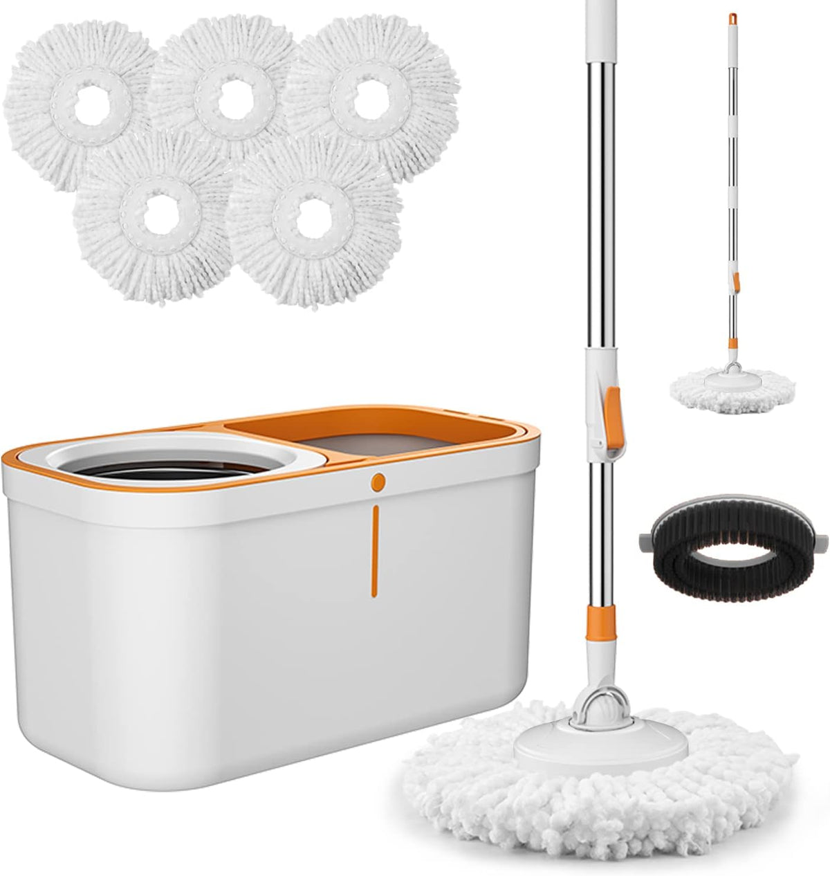 Spin Mop 61In Long Handle 5 Refills Large Floor Mop and Bucket Set System