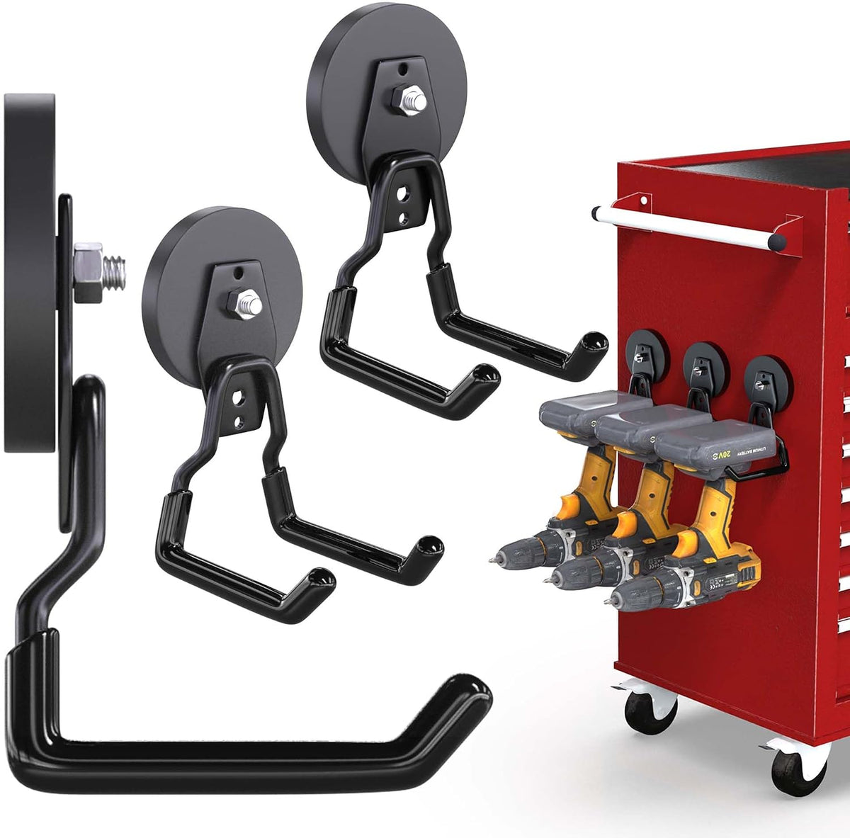 3-H Heavy Duty Magnetic Garage Hooks, Patented 90° Right-Angle Support, 50 Lbs, 2.6 Inch Base