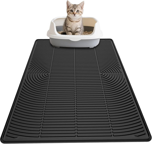 AMOK Cat Litter Mat, Extra Large Silicone Litter Box Mat 40" X 28", Waterproof Litter Trapping Mat for Cats, Durable and Easy to Clean, Black