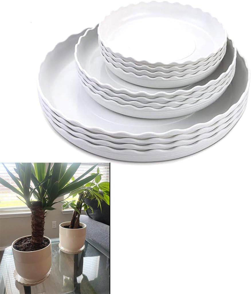 12 Packs Wave Plant Saucer - Plastic Flower Pot Drip Trays/Durable Heavy Duty White Planter Water Tray for Indoor and Outdoor Garden(6/8/10 Inch)