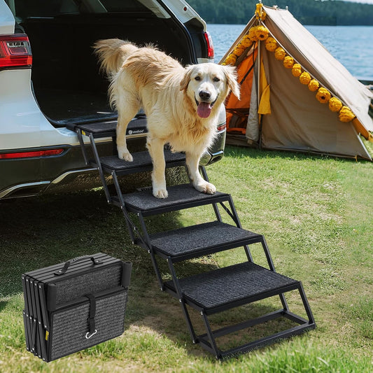 Veehoo Foldable Dog Steps for Car Truck SUV, Collapsible Large Dogs Stairs