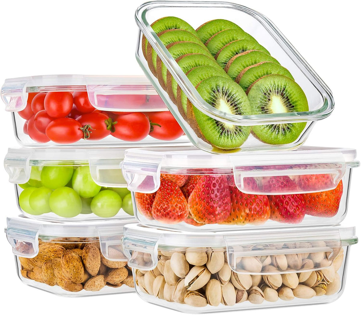 6 Pack Glass Meal Prep Containers, Glass Food Storage Containers with Lids
