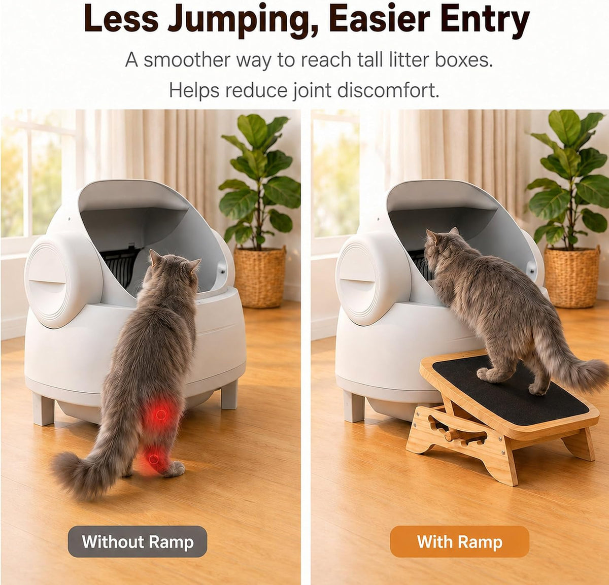 Wooden Litter Box Ramp, 4-Position Adjustable Cat Step for Automatic