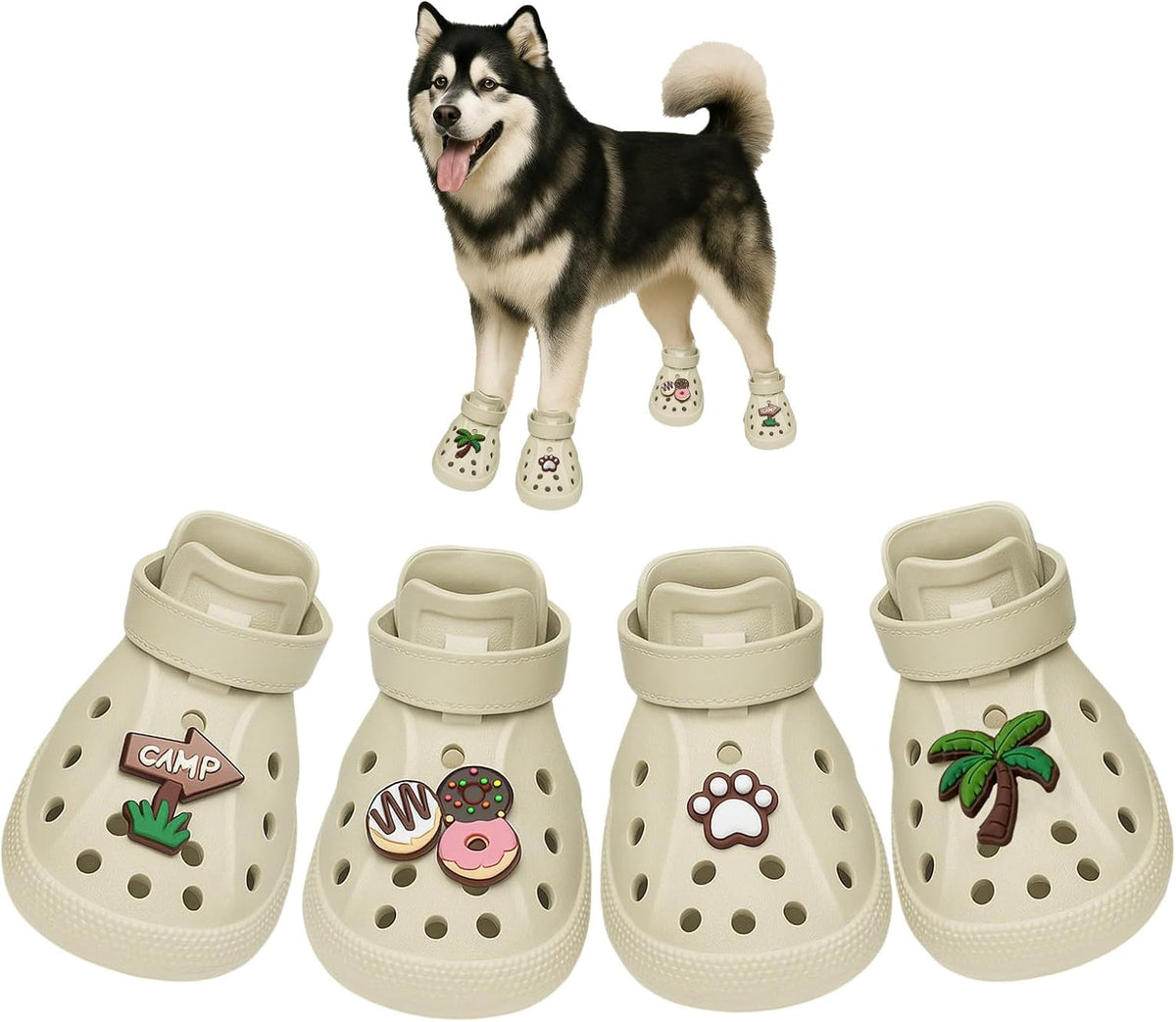 Dog Shoes,Non-Slip Waterproof Sandals for Hot Pavement, Breathable Perforated Boots,Adjustable Straps Dog Rain Booties for Summer Beach and Rainy Day(Beige,#2)