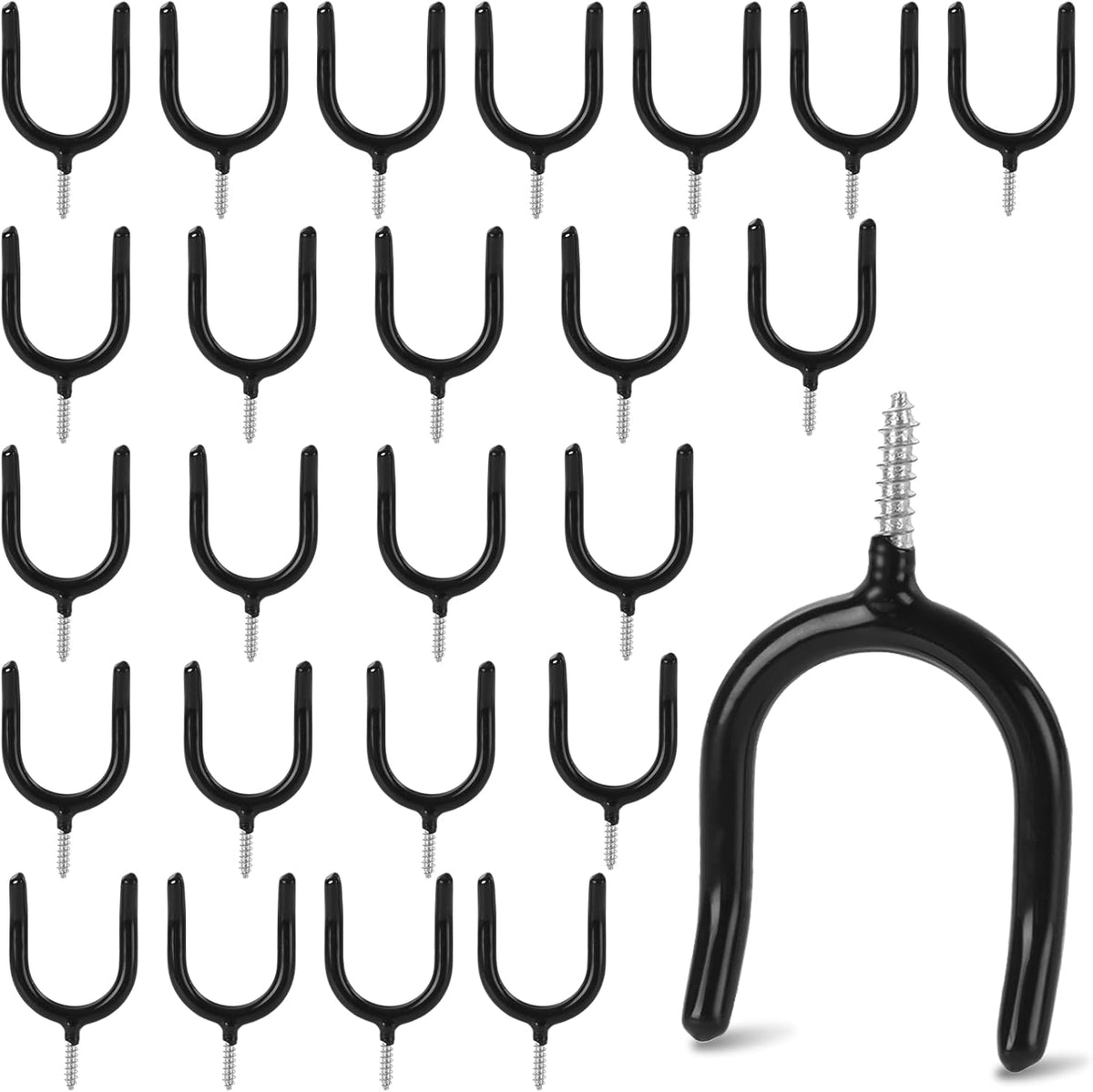 25 Pack 4 Inch Screw in U Utility Hooks, Black U Hooks for Hanging, Wall Mount Garage Storage Hanger, Heavy Duty Shovel Holder Broom Hanger Tool Hooks for Garage Workshop Storage Garden Tools