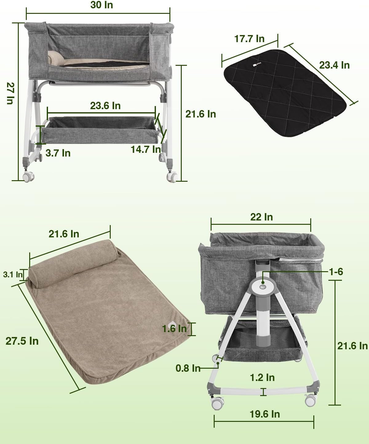 Bedside Dog Bed Co-Sleeper, 27-32 in Height Adjustable Pet Bassinet
