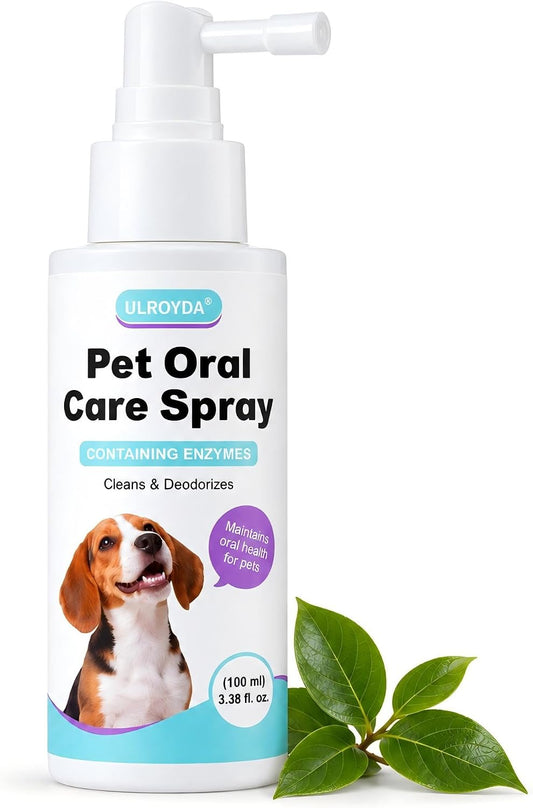 Dog Dental Spray & Water Additive for Bad Breath and Plaque Tartar Support - Enzyme & Probiotic Pet Oral Care Mist for Dogs & Cats, Alcohol-Free, Fragrance-Free, Cruelty-Free, 3.38 Oz