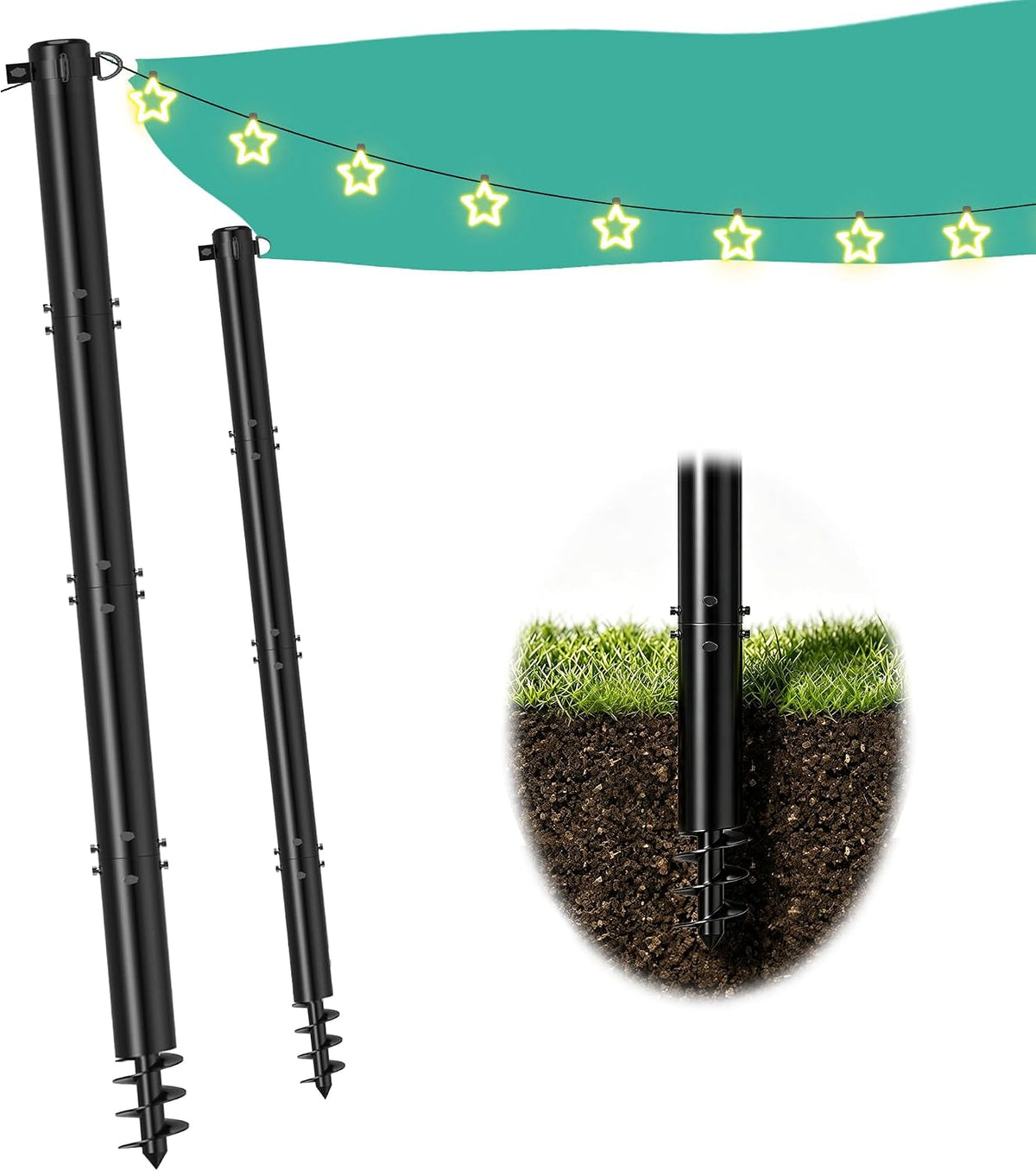 HAYOHRT 2 Pack 10Ft Shade Sail Poles with D-Clamp Outdoor Sun Shade Cloth Pole Kit Heavy Duty Metal Post for Sun Shade Sail String Light Garden Yard Backyard Ground Grassland
