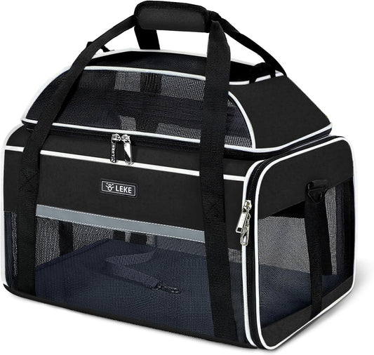 Lekereise Top-Expandable Pet Carrier 18X11X11Inch Delta American United Airline Approved Soft Sided Underseat to 15Lbs Travel Carriers for Small Dogs Cats with Locking Safety Zippers Anti-Scratch Mesh