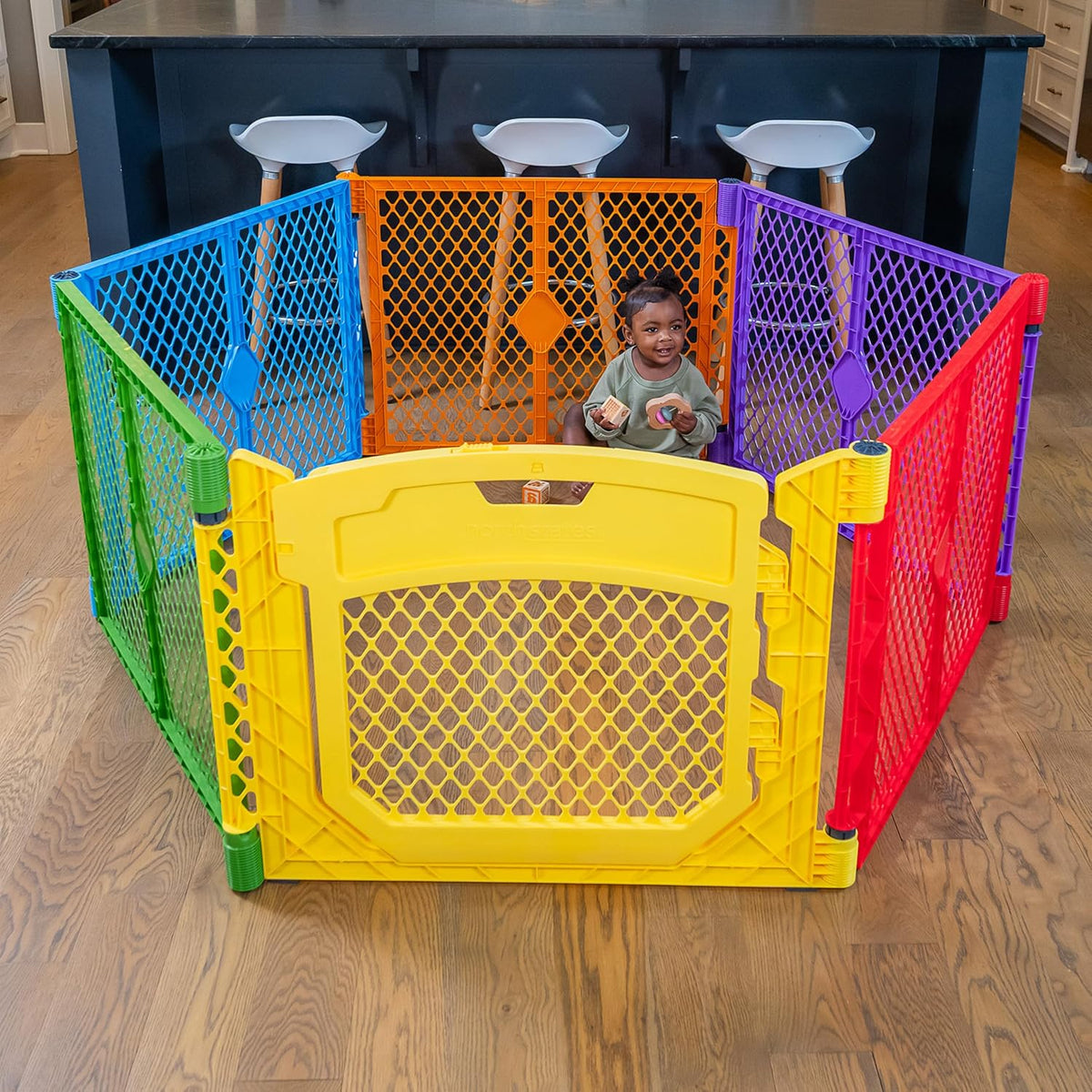 Toddleroo Superyard Ultimate: 6-Panel Baby Playard with Door; Colorplay