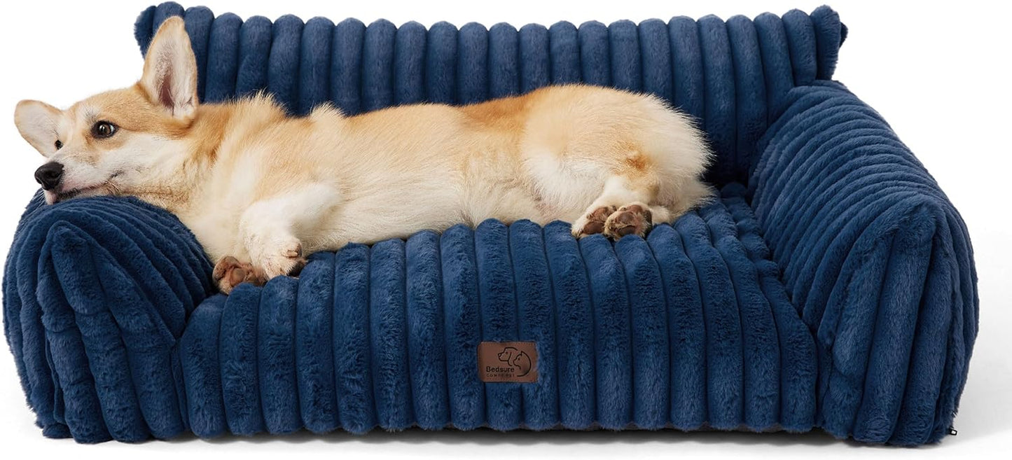 Bedsure Comfyfleece™ Cute Dog Couch for Medium Dogs - as Seen on TV on Good Day New York, Dog Couch Bed with Removable, Washable Cover, Supportive Pet Sofa, for Medium Large Dogs, 36Inch, Night Blue