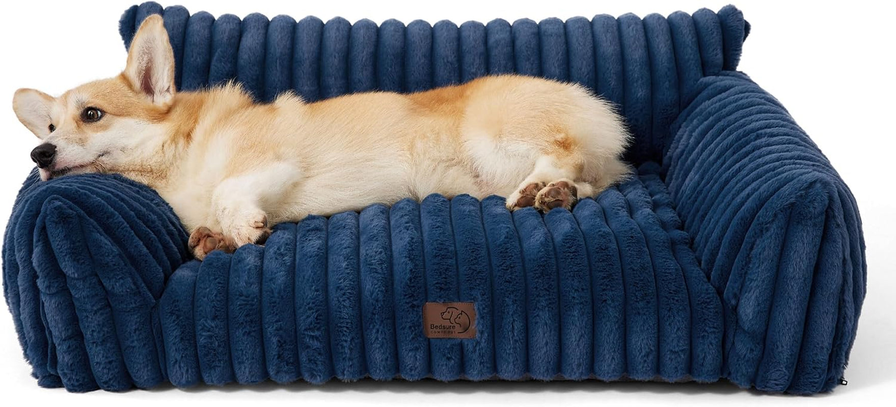 Bedsure Comfyfleece™ Cute Dog Couch for Medium Dogs - as Seen on TV on Good Day New York, Dog Couch Bed with Removable, Washable Cover, Supportive Pet Sofa, for Medium Large Dogs, 36Inch, Night Blue