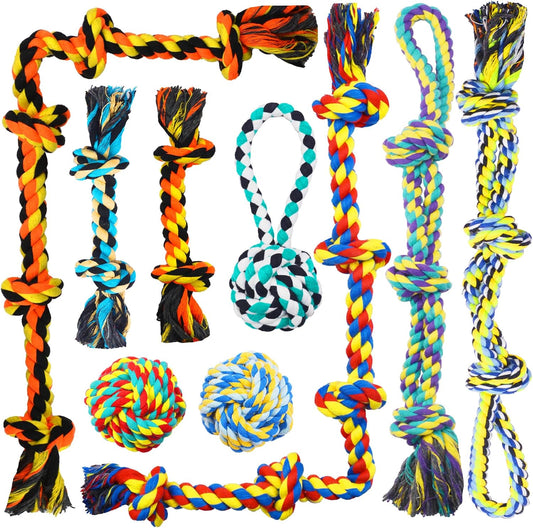 Indestructible Dog Rope Toys for Large Dogs & Aggressive Chewers, 9 Pcs Chew Toy Kit, Heavy Duty 5-Knot Cotton Rope Toys for Dental Health & Tug of War, Dog Teething Relief for Medium Large Breeds