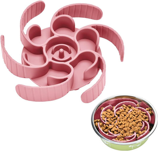Slow Feeder Dog Bowls Insert,Third Generation Upgradedsuper Firm Eating Bowl（Cuttable） for Large Breed and Medium Small Size Compatible with Regular Elevated Metal Glass Dog Bowl (Pink)