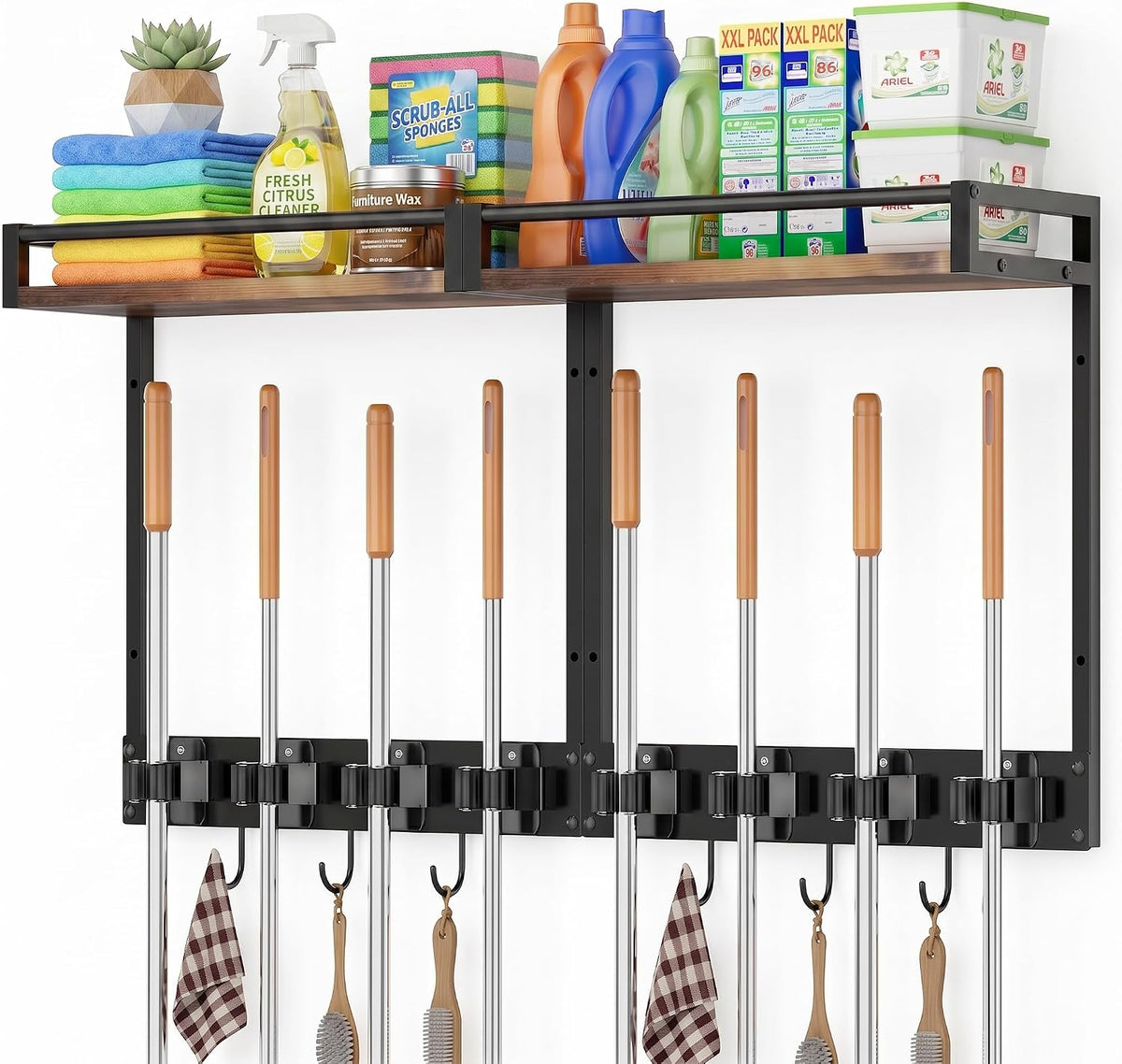 Broom Holder Wall Mount with Shelf, 15.7" Wx6.7 Dx15.7 H, 2 Packs