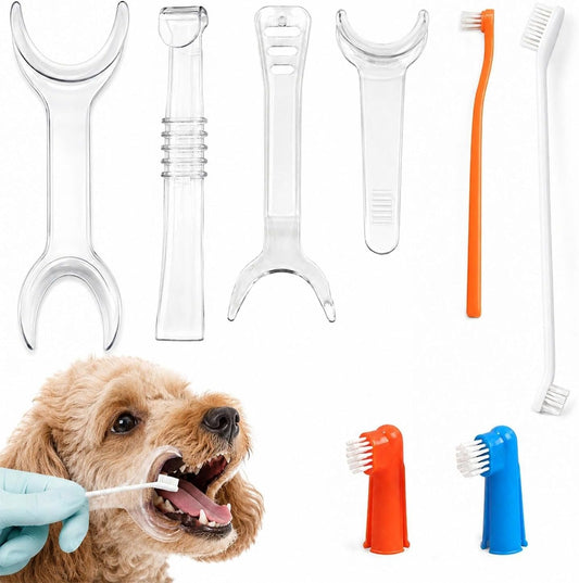 8 Pcs Dog Tooth Brushing Kit with Mouth Openers and Finger Toothbrushes
