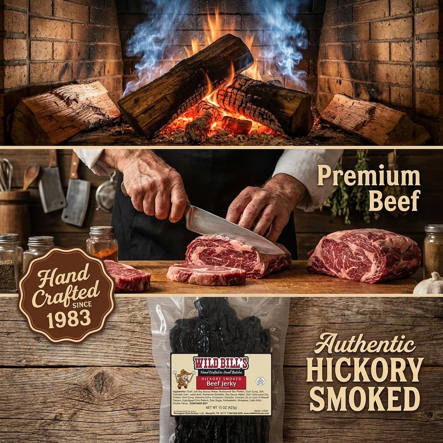 Wild Bills Hickory Smoked Beef Jerky Strips, 30-Count, 15-Ounce