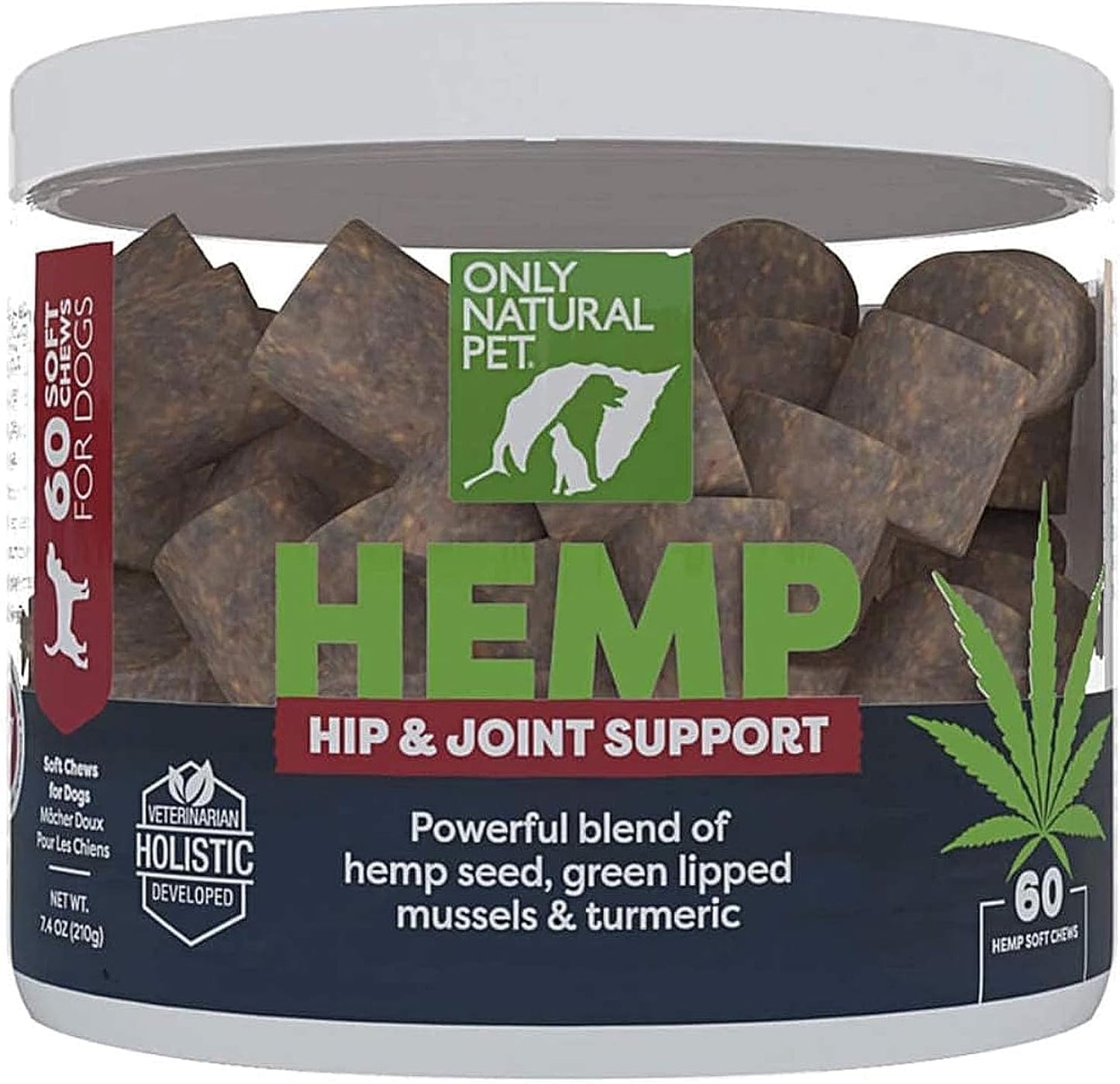Only Natural Pet Hemp Hip & Joint Support for Dogs - Supplement for Mobility Wellness Pain Relief Healthy Inflammatory & Bone Stiffness - Chews W/Fatty Acid Blend Mussels & Turmeric - 60 Count (H/J)