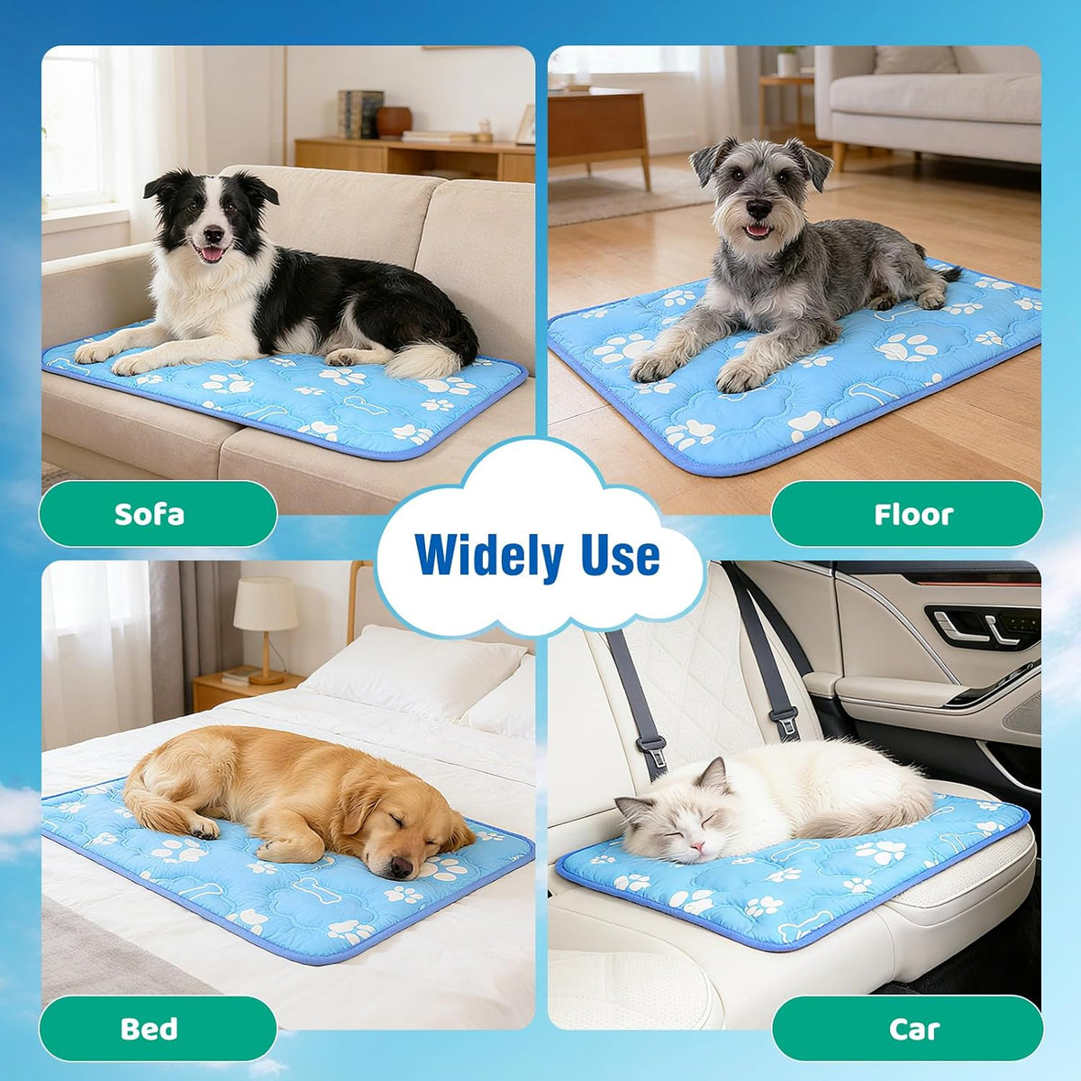 Dog Cooling Mat, Extra Large Cooling Dog Bed Mat for Indoor & Outdoor, Q-Max>0.5, Machine Washable Non-Toxic Portable Pet Cooling Pad for Kennel, Crate, Car - XL(44" X 30") - Blue