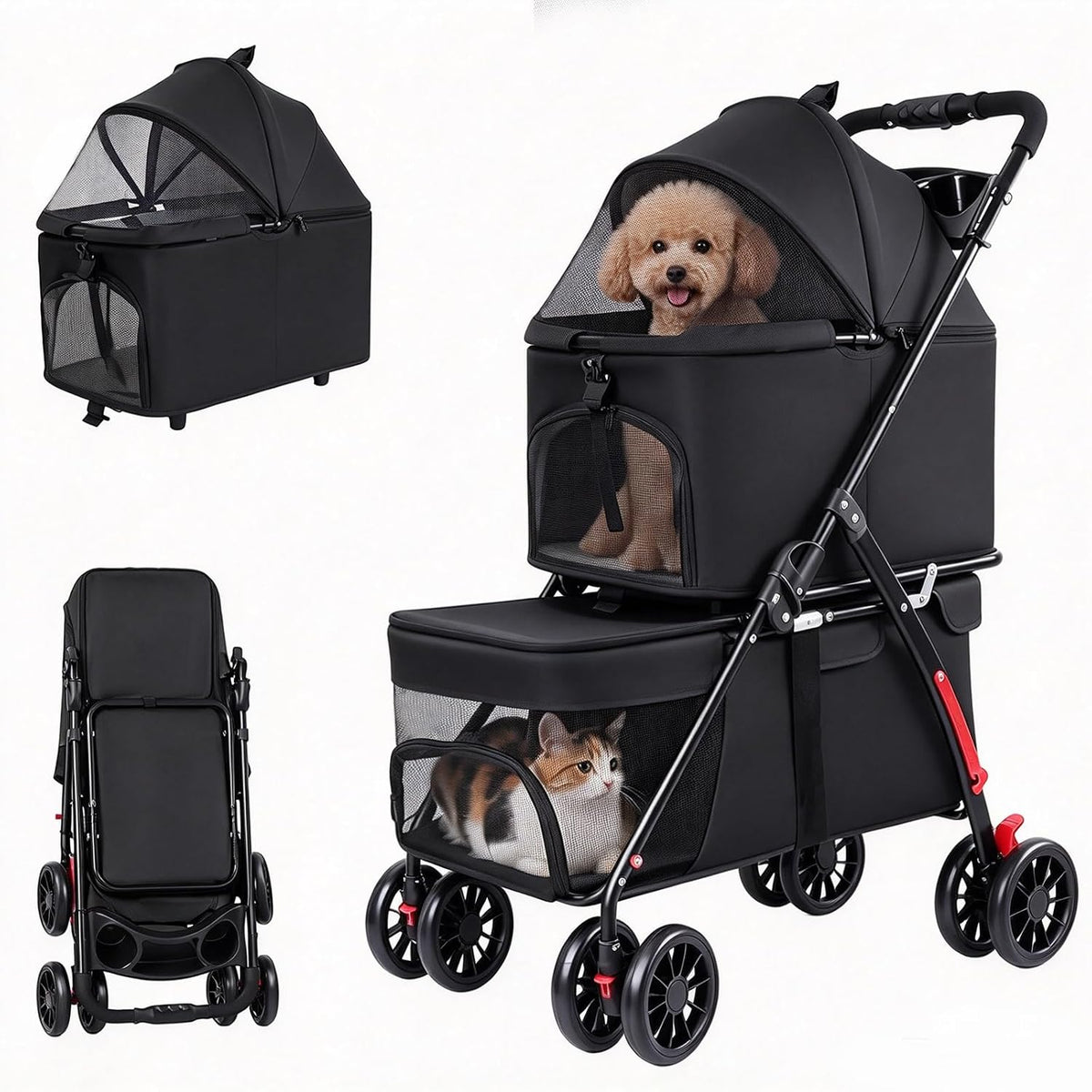 Cat Strollers for 2 Cats, Double Dog Stroller, Pet Stroller (Black)