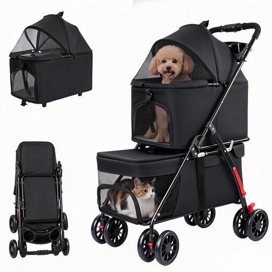 Cat Strollers for 2 Cats, Double Dog Stroller, Pet Stroller (Black)