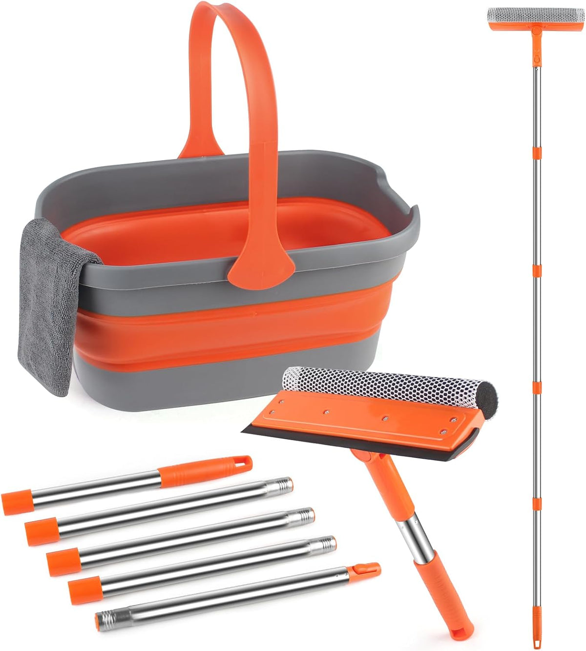 2-In-1 Window Cleaning Kit with 3 Gallon Collapsible Bucket for Home, Car