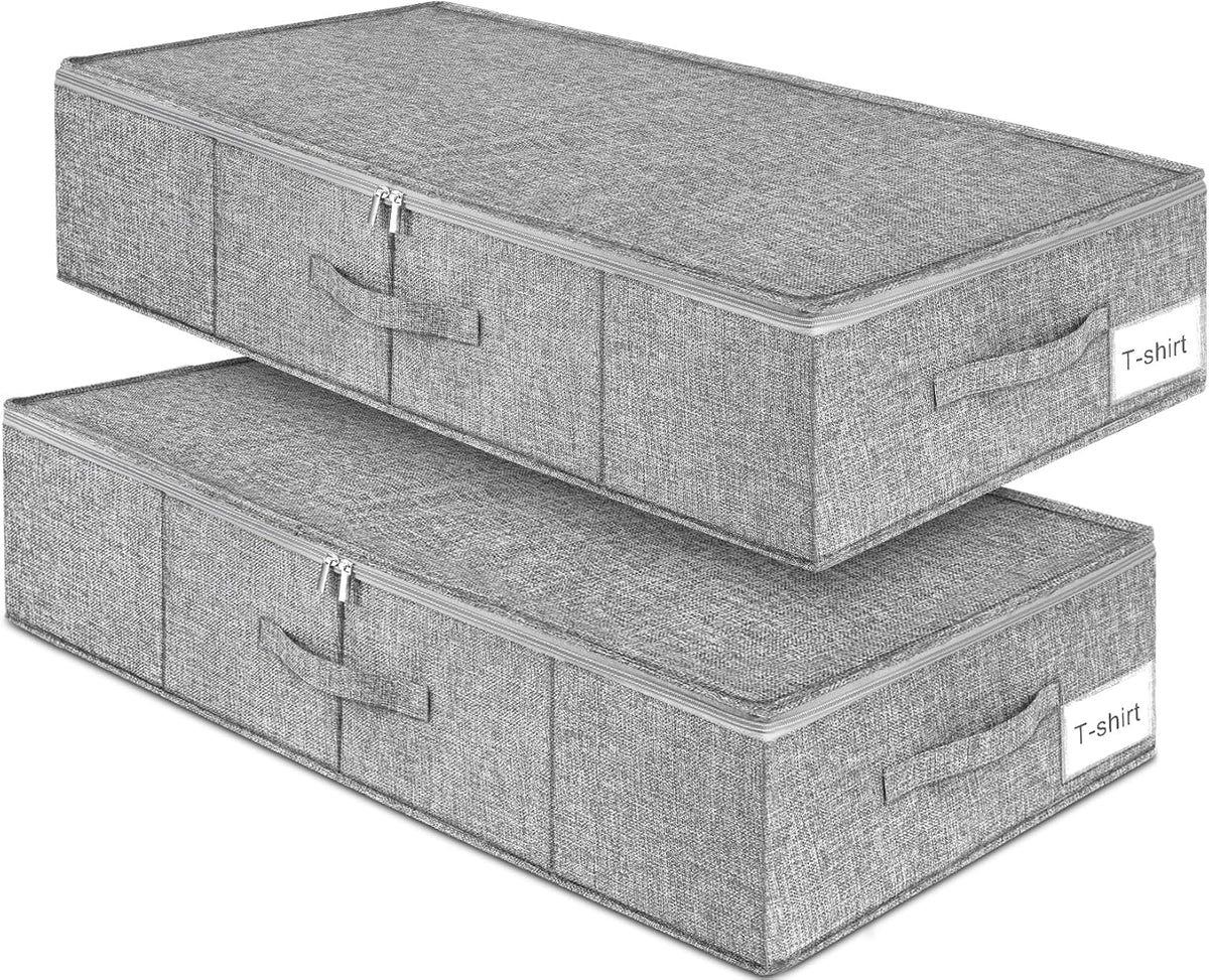 Punemi 6.7 in Tall Sturdy under Bed Storage Containers with Lid, 2Pack,Gray