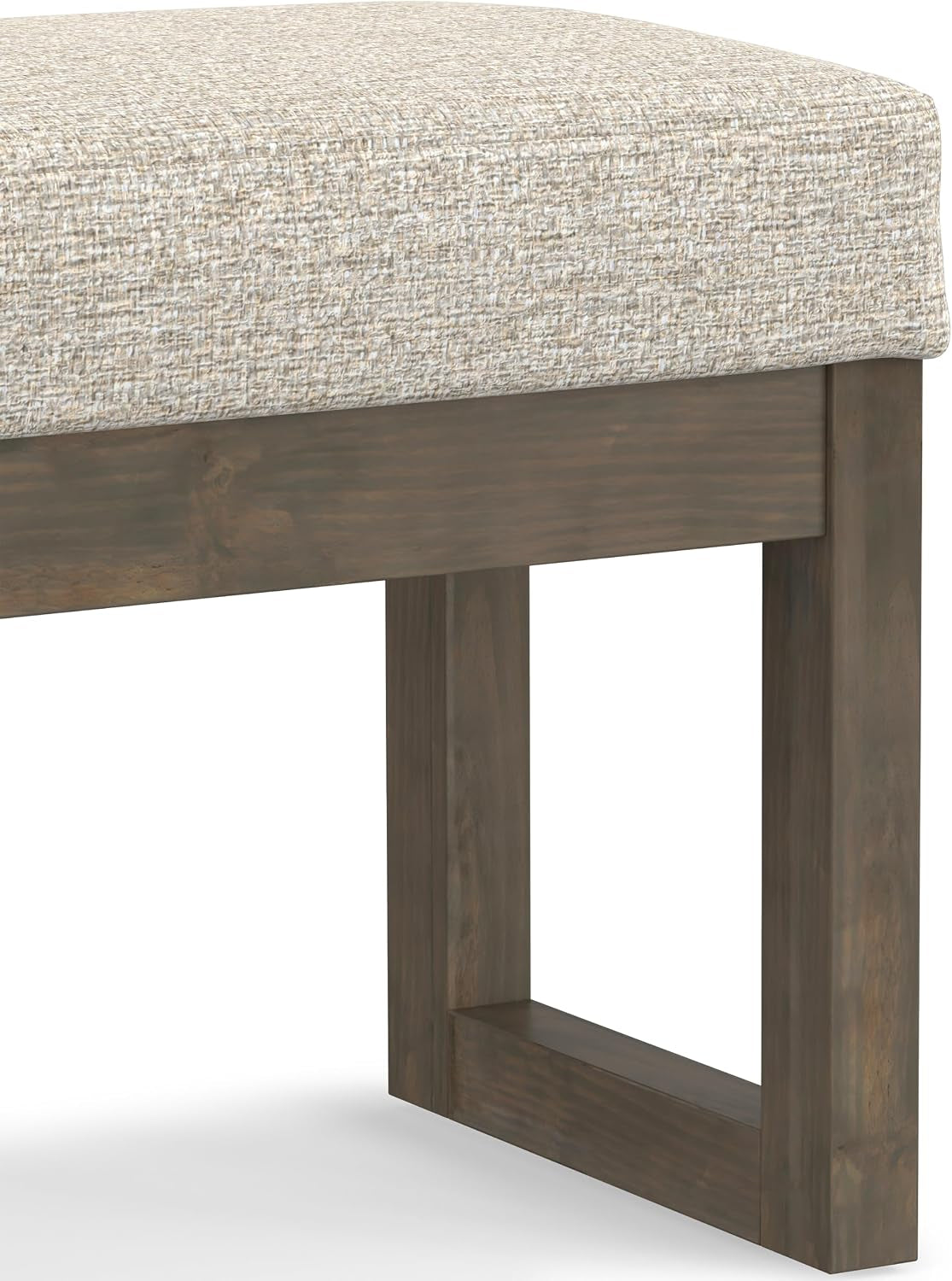 SIMPLIHOME Milltown 27" Wide Tweed Look Fabric Ottoman in Platinum