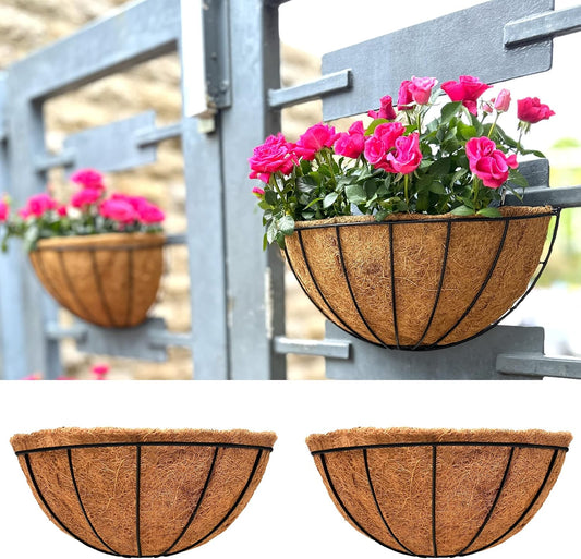 Lalagreen Wall Planter (14 In, 2 Pack) Black Coco Liner Fence Flower Pots
