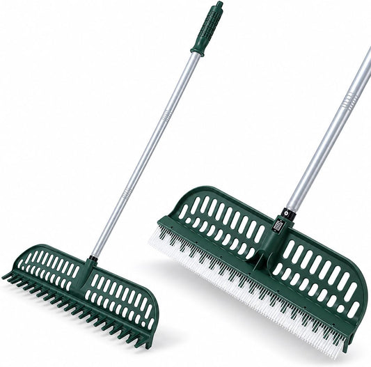 STEPHANIE Artificial Turf Rake , Artificial Grass, Carpet Rake for Pet Hair, 43" to 63" Adjustable Lawn Rake with Stainless Steel Handle, Dual-Sided Turf Brush for Leaves, Debris & Rugs Indoor Outdoor
