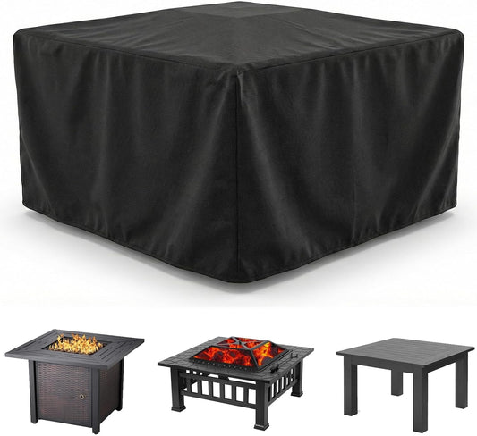 WOMACO Heavy Duty Square Patio Fire Pit/Table Cover, Waterproof Outdoor Furniture Cover (48" X 48" X 29", Black)