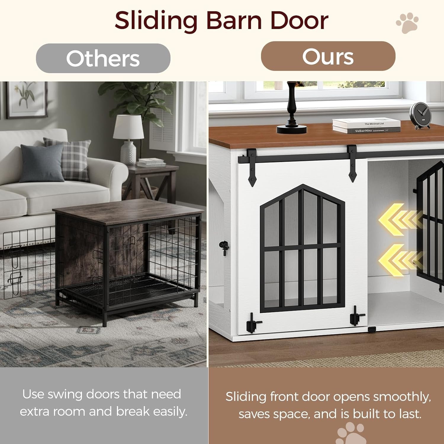 MAHANCRIS Dog Crate Furniture, 31.5" Farmhouse Dog Kennel with Sliding Barn Door, Wooden Dog Cage for Small Medium Dogs, Decorative Pet House Side End Table, Chew-Resistant, White and Walnut DCBA9601