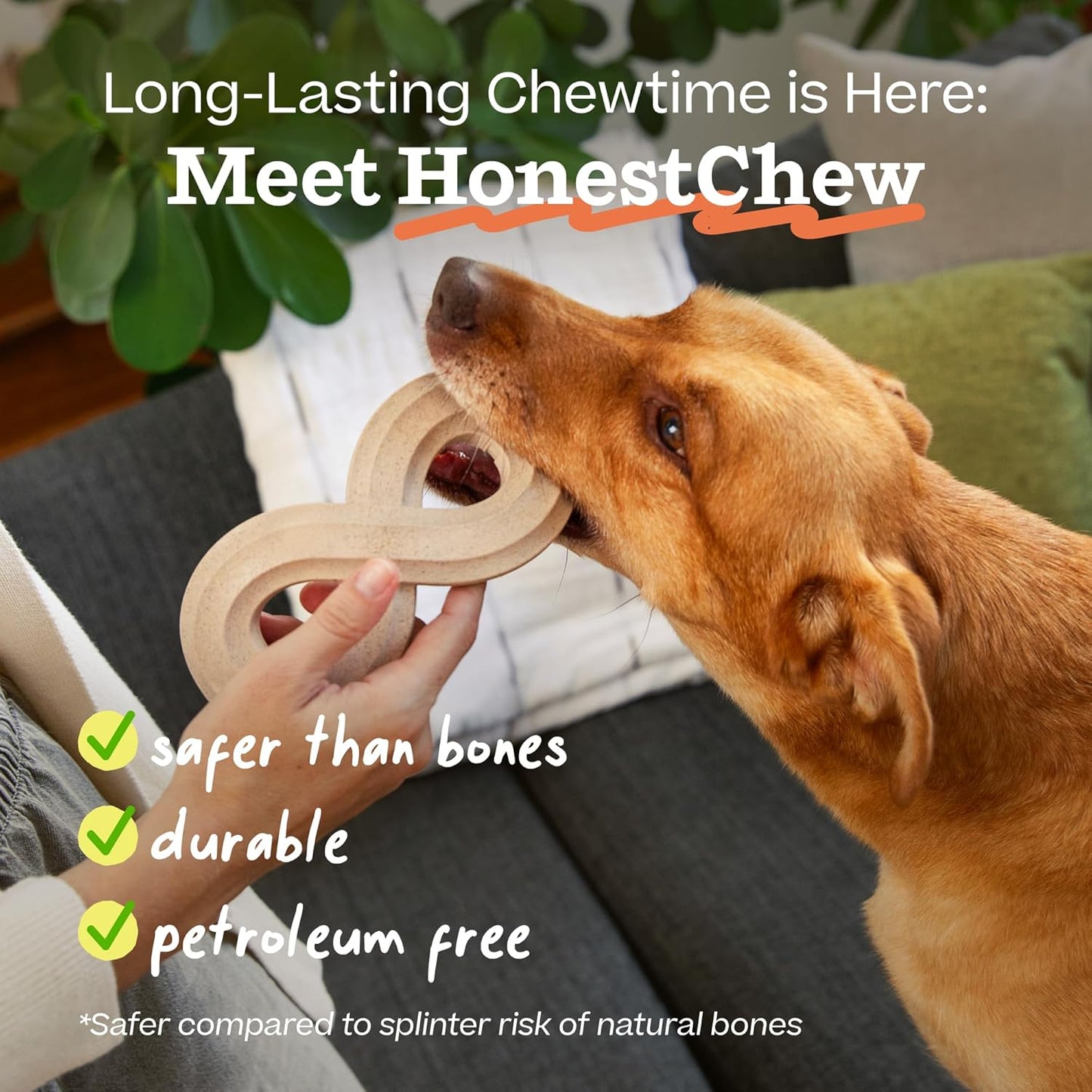 WOOF Honestchew Dog Toy Infinity - Durable Dog Chews - Made with Natural, Plant-Based Ingredients - Splinter-Resistant - Safer than Dog Bones - Medium