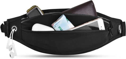 Running Belt Fanny Pack, Running Waist Pack for Women & Men USA Patented Hands-Free Reflective Runner Pouch Belt Fitness Workout Bag No-Bounce Adjustable Sport Travel Fanny Pack Cell (Black)