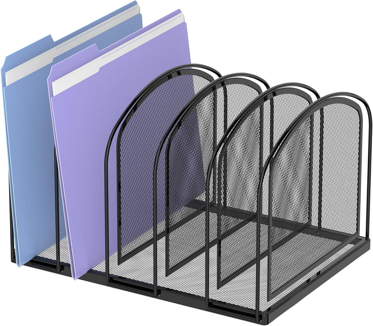 SUPEASY 5-Section File Organizer for Desk, Metal File Folder Holder, Black