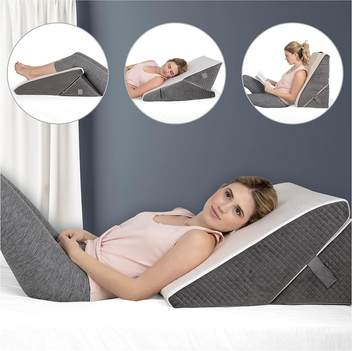 Kolbs Memory Foam Adjustable Bed Wedge Pillow - Wedge Pillow Set for after Surgery - 9 X 12 Inch Height Chic Jacquard Cover Multi Use for Sleeping and Acid Reflux