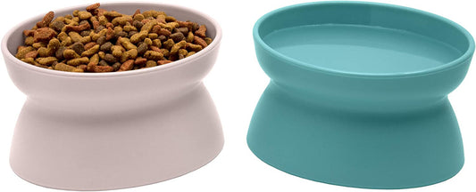 Kitty City Elevated Cat Bowls (Set of 2), Whisker-Friendly Raised Cat Food & Water Dishes, Modern Pedestal Design, Dishwasher Safe, 6.5 Oz Each – Teal & Light Pink