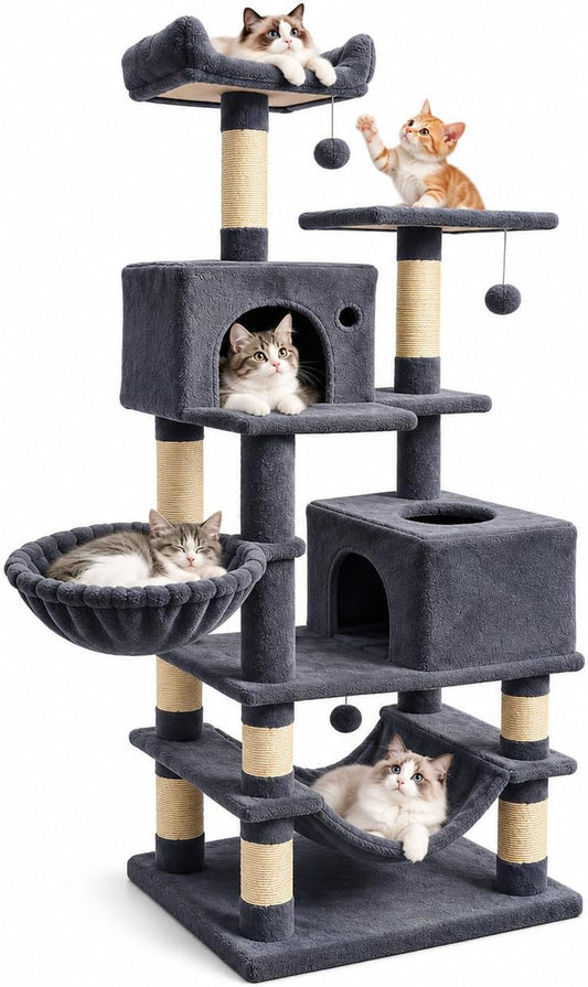 66" Cat Tree for Indoor Cats, Multi-Level Cat Tower, Dark Gray