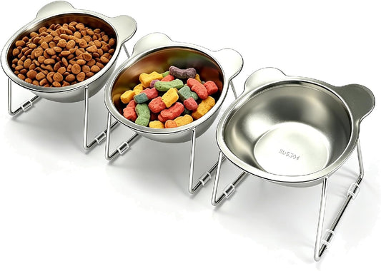 3 Pack 15° Tilted Cat & Dog Bowls, Small Elevated Anti-Vomiting Pet Dishes
